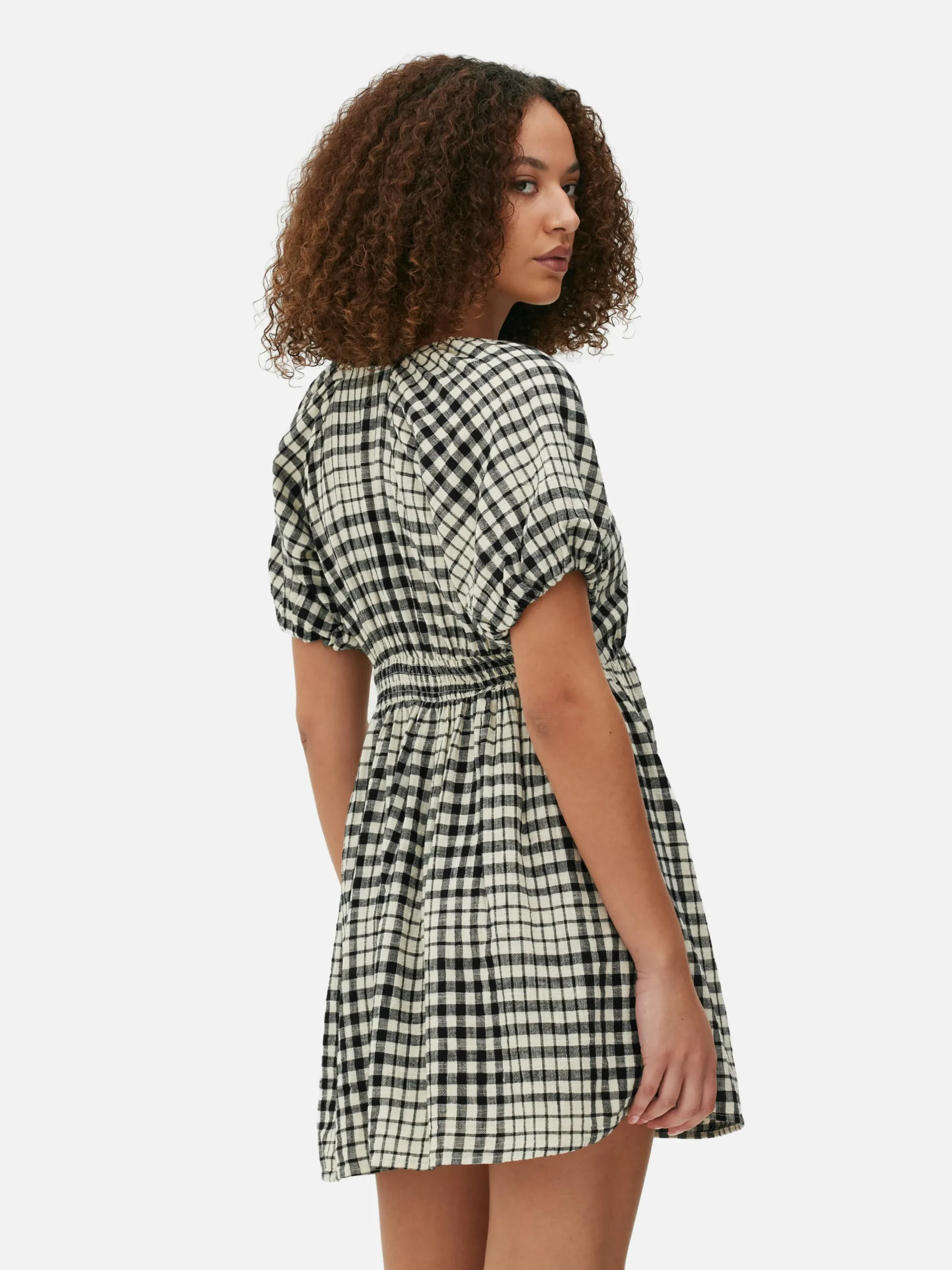 V-Neck Puff Sleeve Smock Dress|Primark Online
