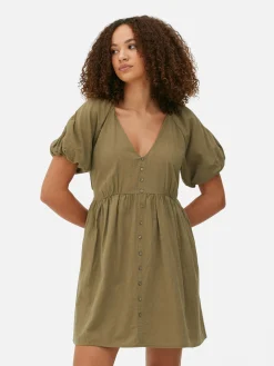 V-Neck Puff Sleeve Smock Dress|Primark Outlet
