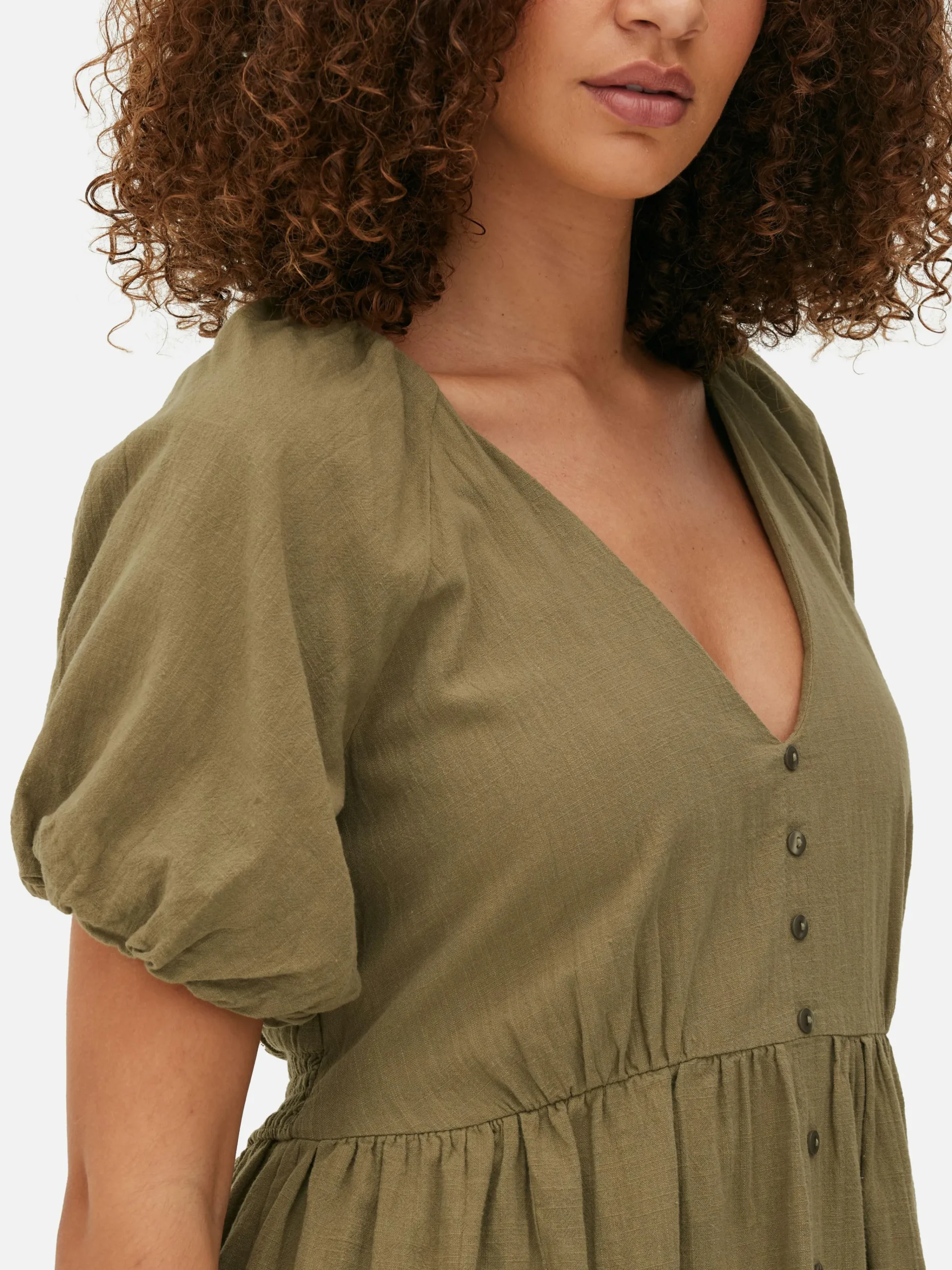 V-Neck Puff Sleeve Smock Dress|Primark Outlet