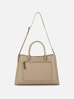 Zip Pocket Faux Leather Tote|Primark Online